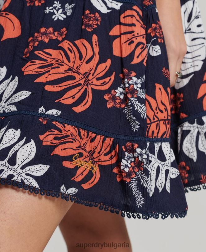 Superdry облекло N00H2417 военноморски флот Жени мини плажна ками рокля