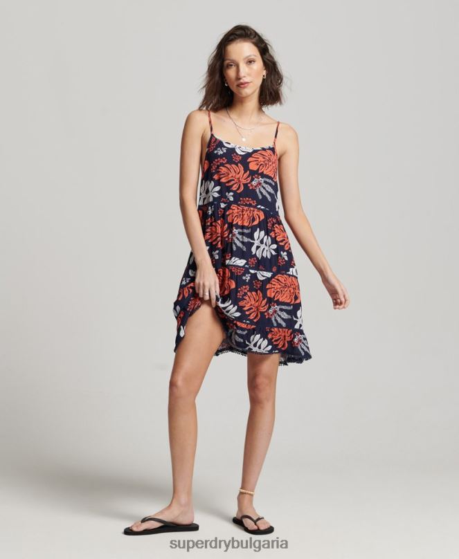 Superdry облекло N00H2417 военноморски флот Жени мини плажна ками рокля