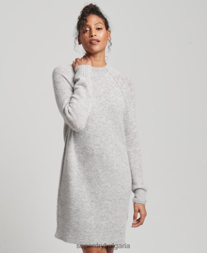 Superdry облекло N00H2419 светло сив Жени рокля с висока яка