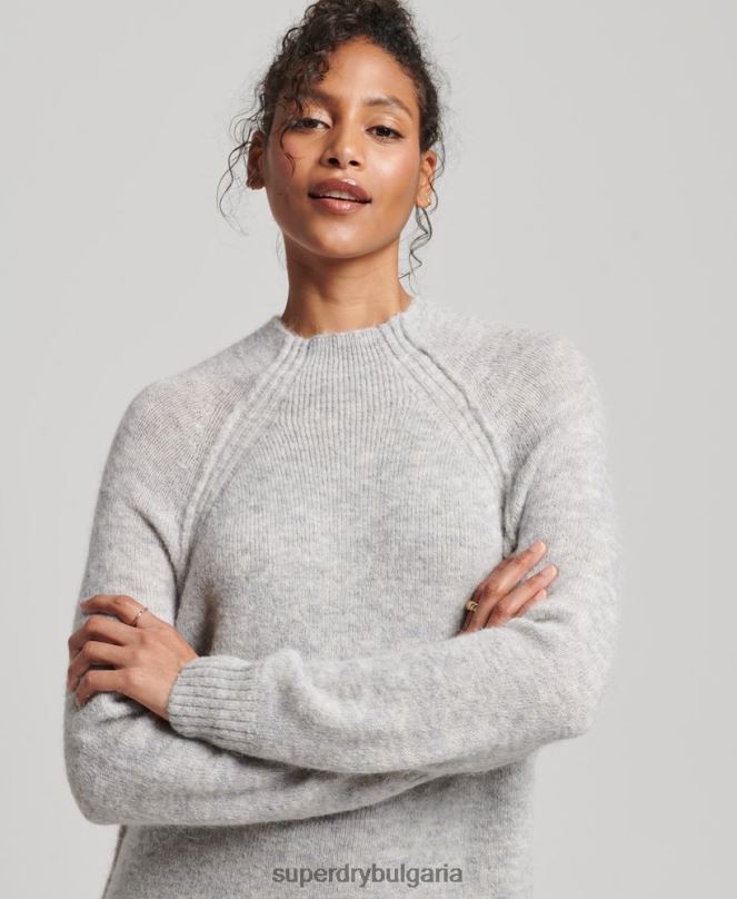 Superdry облекло N00H2419 светло сив Жени рокля с висока яка