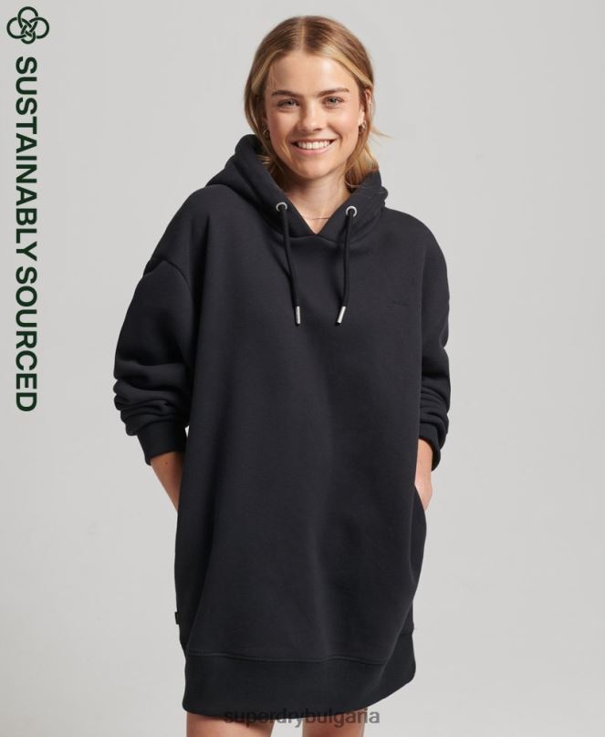 Superdry облекло N00H2434 черен Жени спортна рокля с бродирано лого от органичен памук