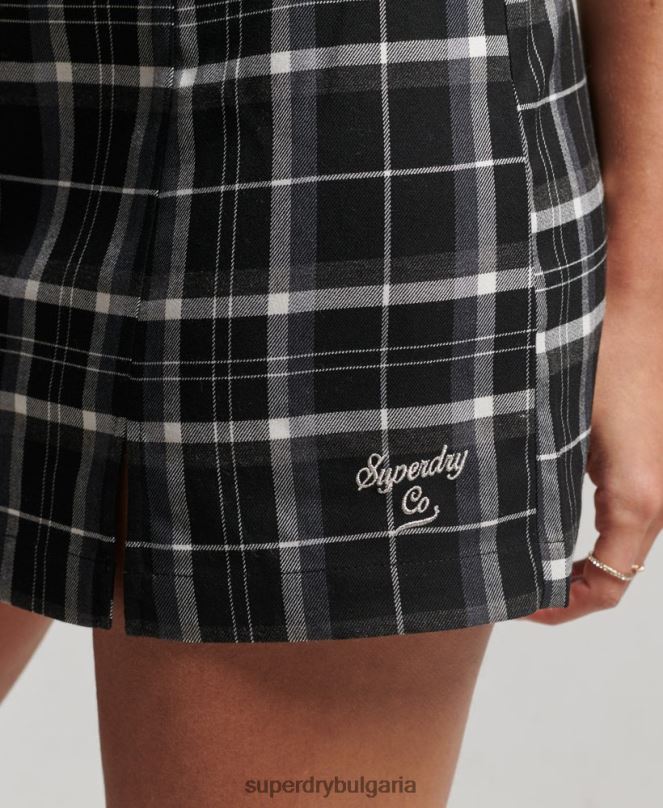 Superdry облекло N00H2435 черен Жени ретро карирана мини рокля