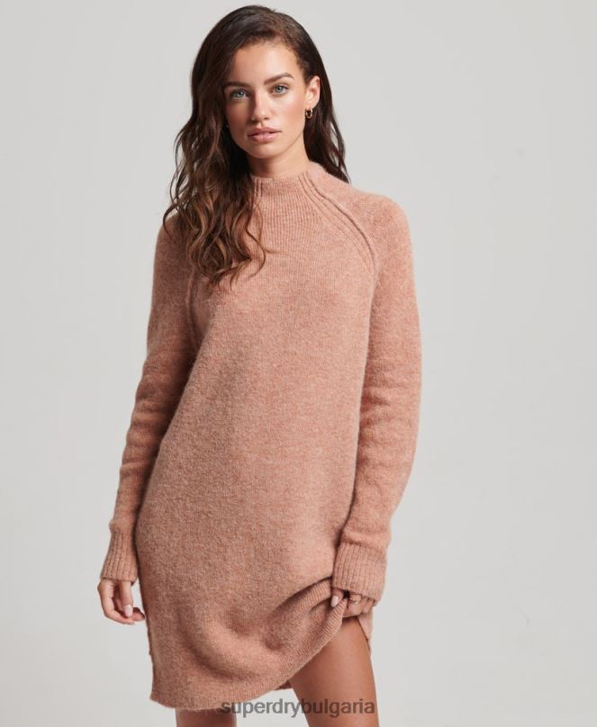 Superdry облекло N00H2439 бежово Жени рокля с висока яка