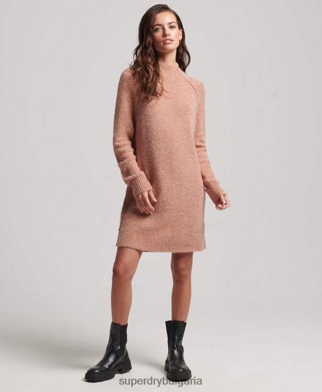 Superdry облекло N00H2439 бежово Жени рокля с висока яка