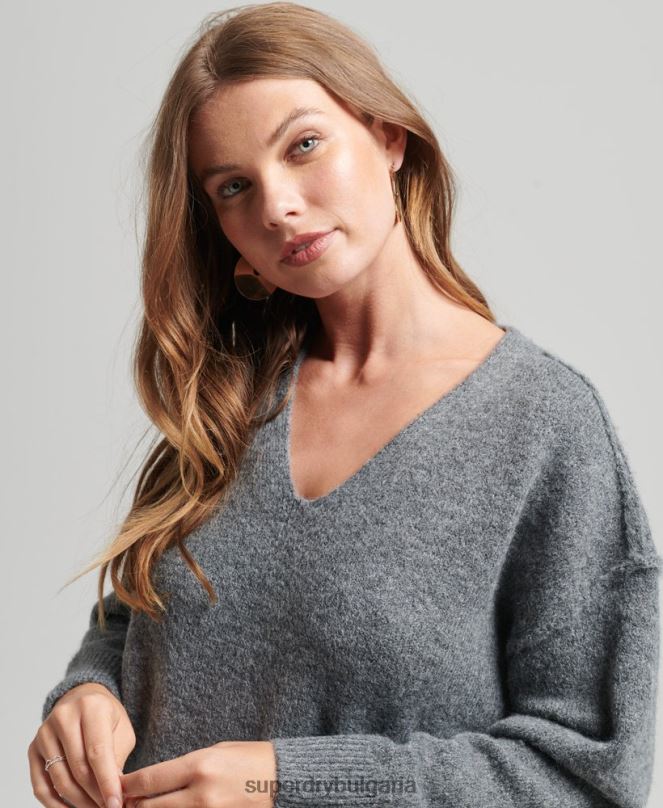 Superdry облекло N00H2442 тъмно сив Жени плетена рокля с v-образно деколте