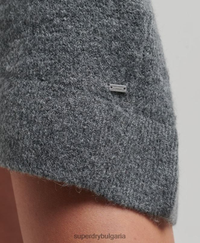 Superdry облекло N00H2442 тъмно сив Жени плетена рокля с v-образно деколте