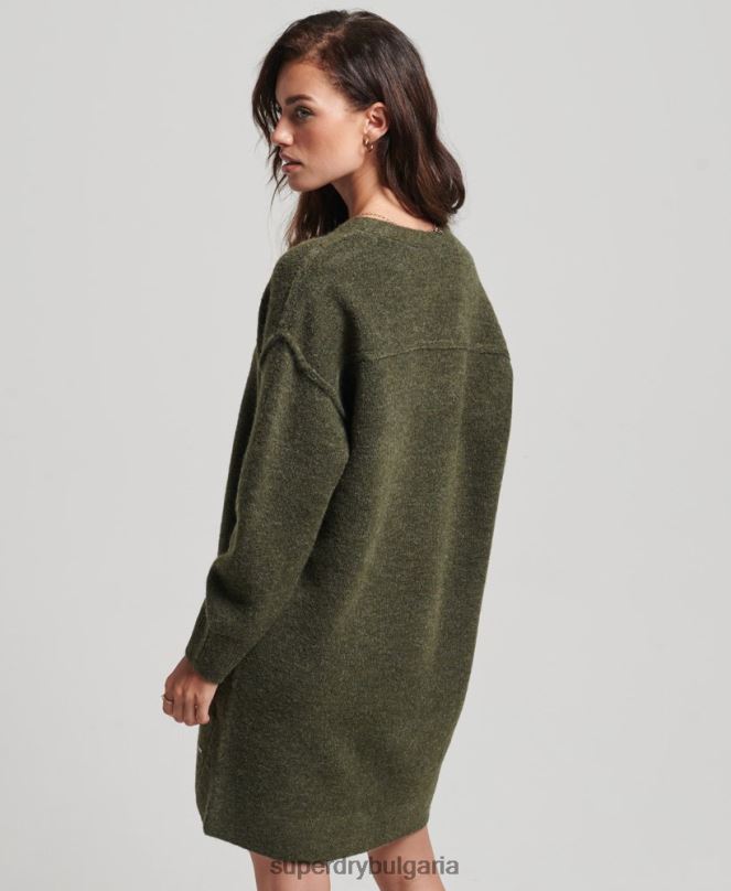 Superdry облекло N00H2443 каки Жени плетена рокля с v-образно деколте