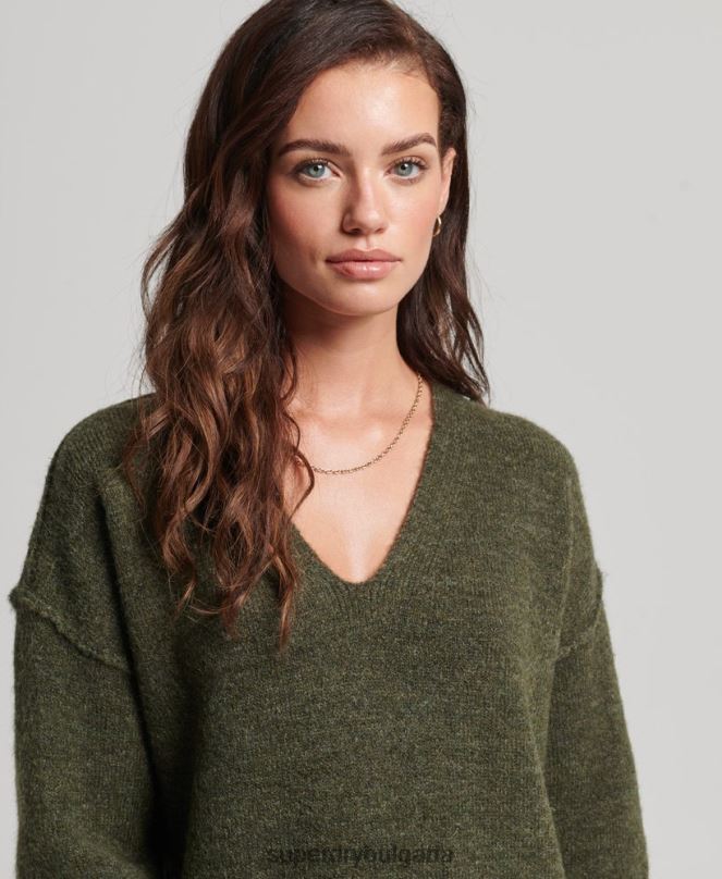 Superdry облекло N00H2443 каки Жени плетена рокля с v-образно деколте