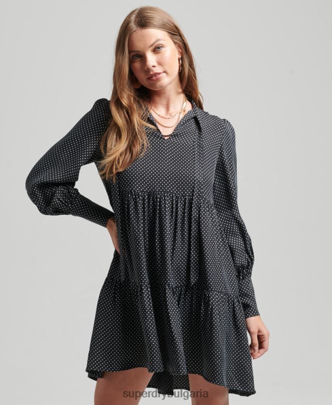 Superdry облекло N00H2444 черен Жени купро рокля с пеплум