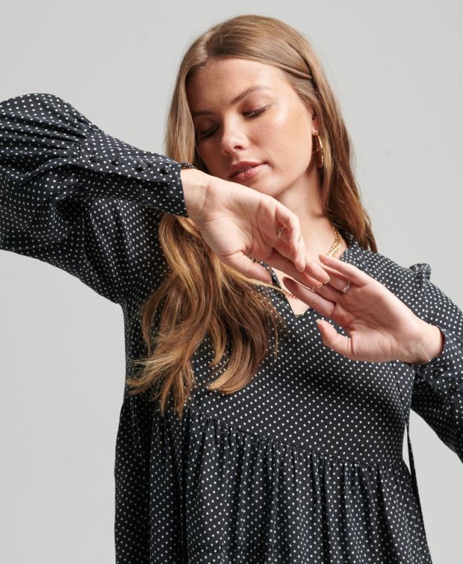 Superdry облекло N00H2444 черен Жени купро рокля с пеплум