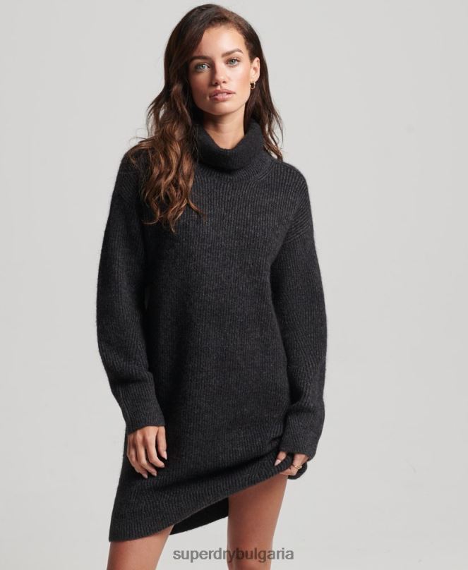 Superdry облекло N00H2451 тъмно сив Жени плетена ролкова рокля с деколте