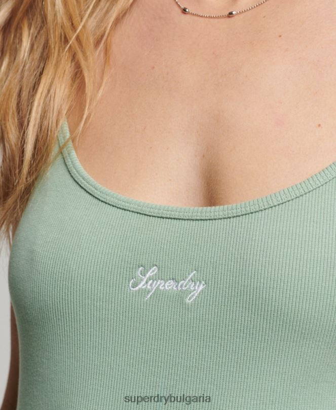 Superdry облекло N00H2455 зелено Жени рокля с презрамки с лого