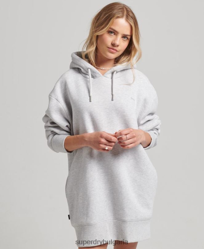 Superdry облекло N00H2461 светло сив Жени спортна рокля с бродирано лого от органичен памук