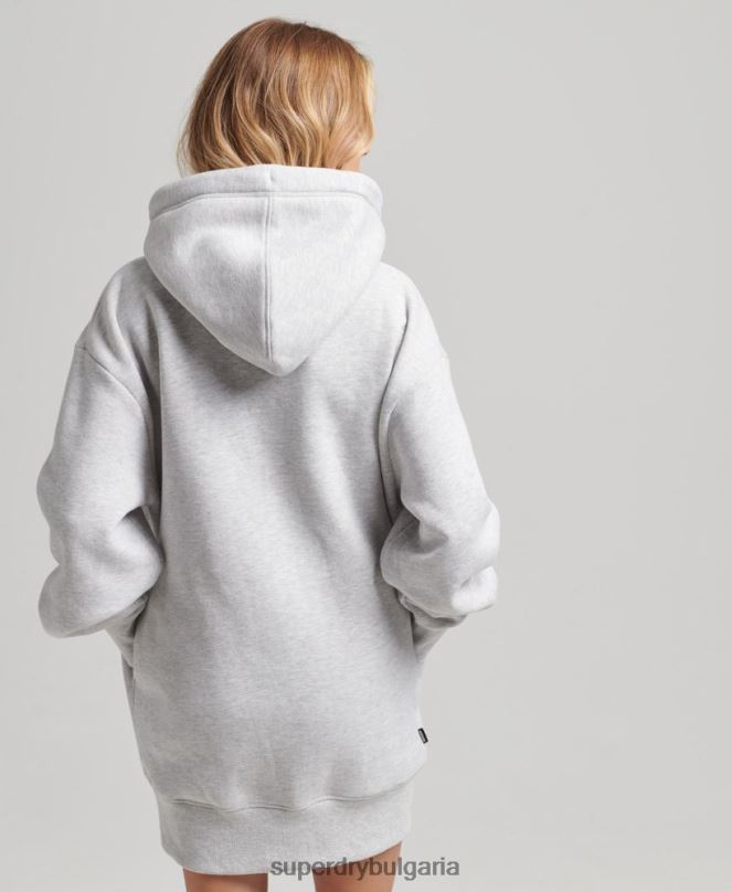 Superdry облекло N00H2461 светло сив Жени спортна рокля с бродирано лого от органичен памук