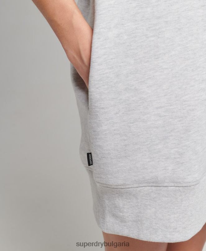 Superdry облекло N00H2461 светло сив Жени спортна рокля с бродирано лого от органичен памук