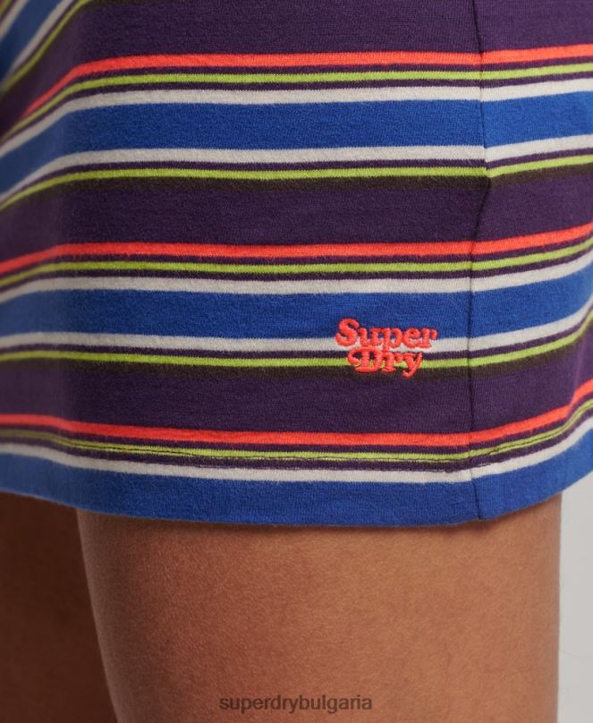 Superdry облекло N00H2470 кафяво Жени състезателна рокля с винтидж райе