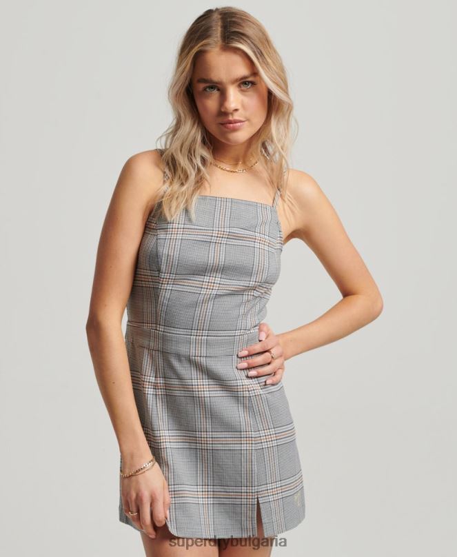Superdry облекло N00H2475 сиво Жени ретро карирана мини рокля