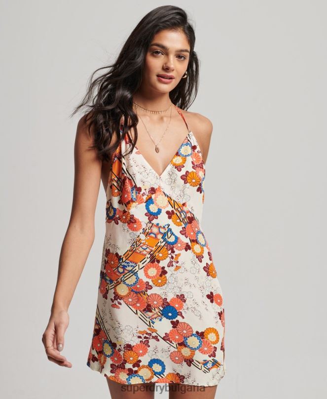 Superdry облекло N00H2477 сметана Жени мини рокля с щампа