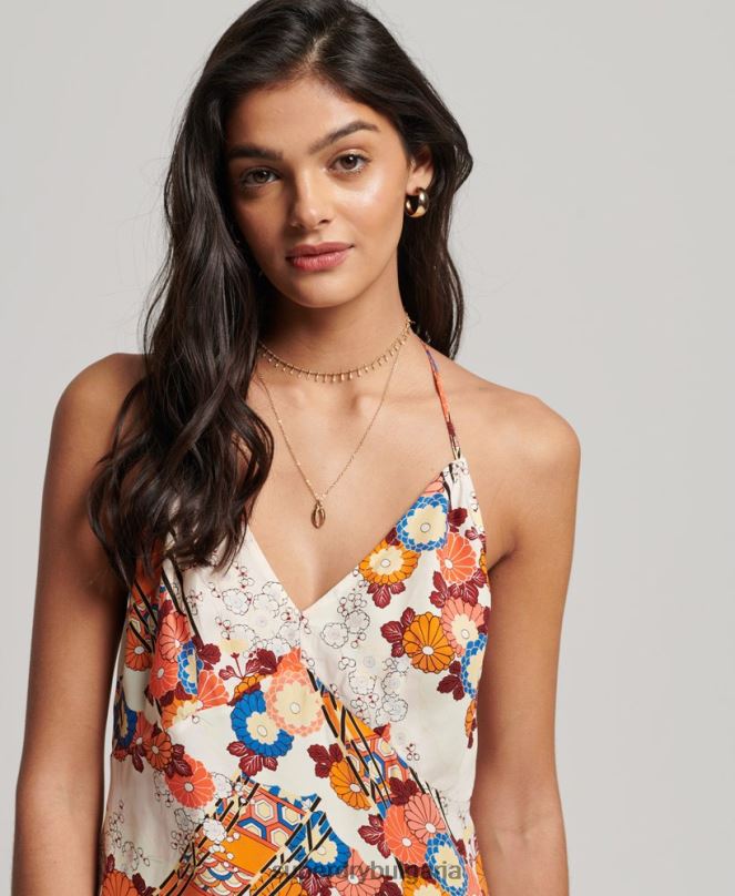 Superdry облекло N00H2477 сметана Жени мини рокля с щампа