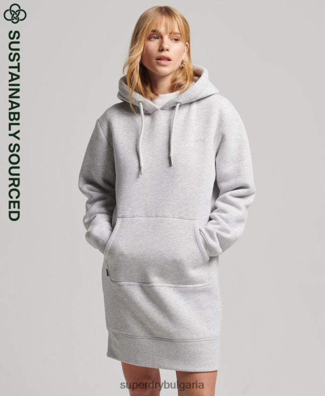Superdry облекло N00H2482 светло сив Жени ретро рокля с качулка с лого от органичен памук
