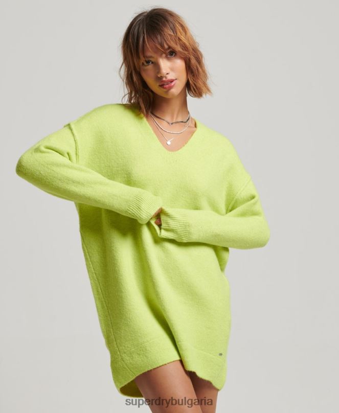 Superdry облекло N00H2488 зелено Жени плетена рокля с v-образно деколте