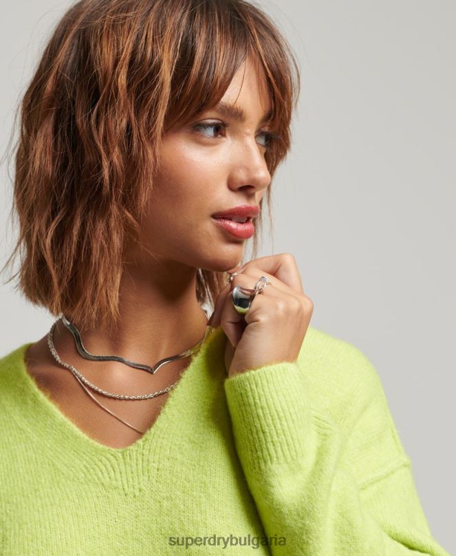 Superdry облекло N00H2488 зелено Жени плетена рокля с v-образно деколте