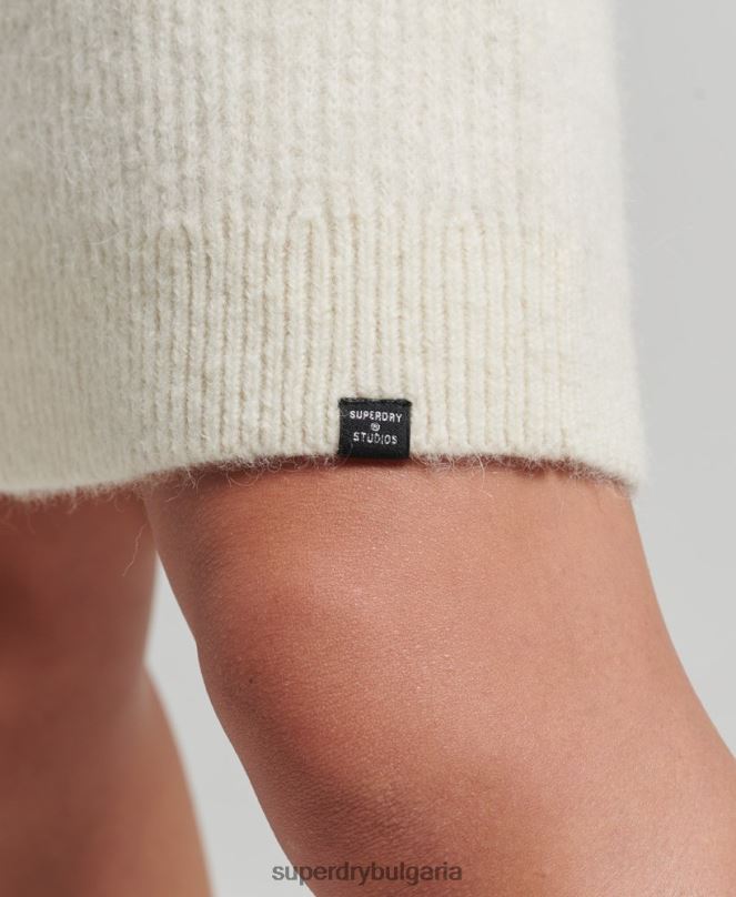 Superdry облекло N00H2496 сметана Жени плетена ролкова рокля с деколте