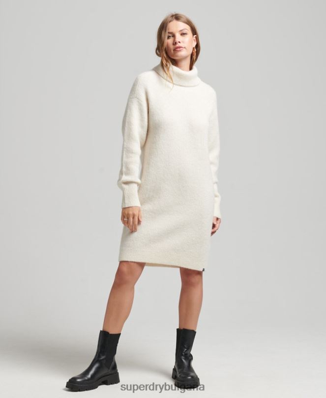 Superdry облекло N00H2496 сметана Жени плетена ролкова рокля с деколте