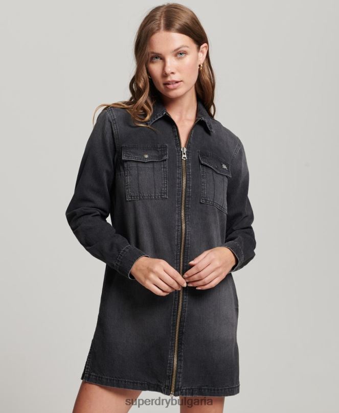 Superdry облекло N00H2506 тъмно сив Жени дънкова рокля с риза