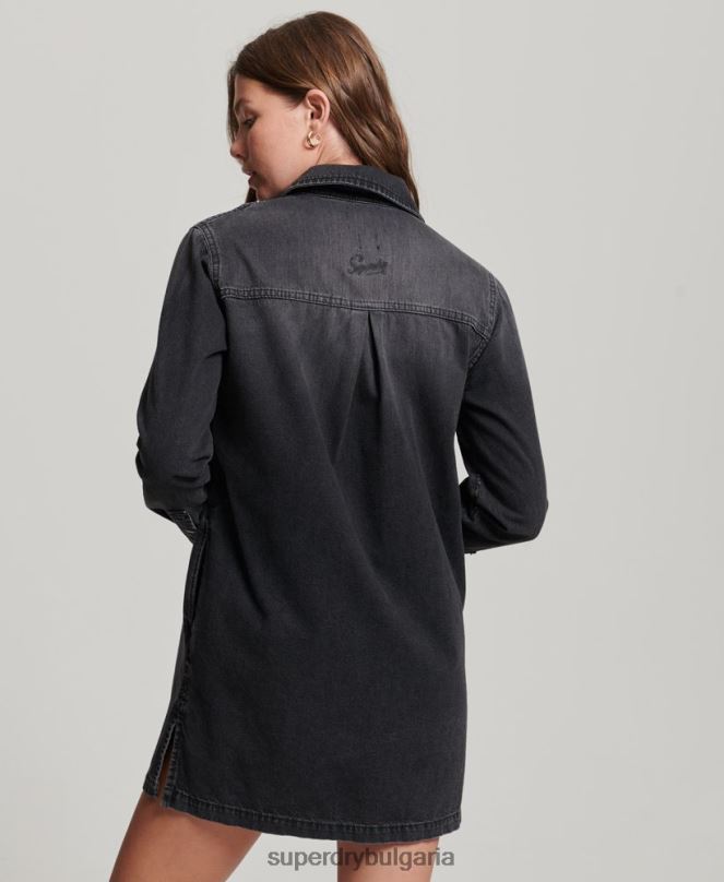 Superdry облекло N00H2506 тъмно сив Жени дънкова рокля с риза