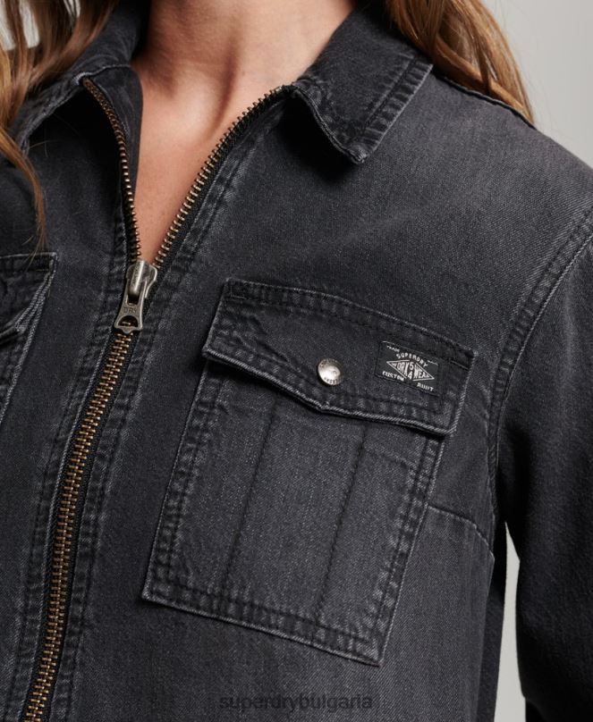 Superdry облекло N00H2506 тъмно сив Жени дънкова рокля с риза