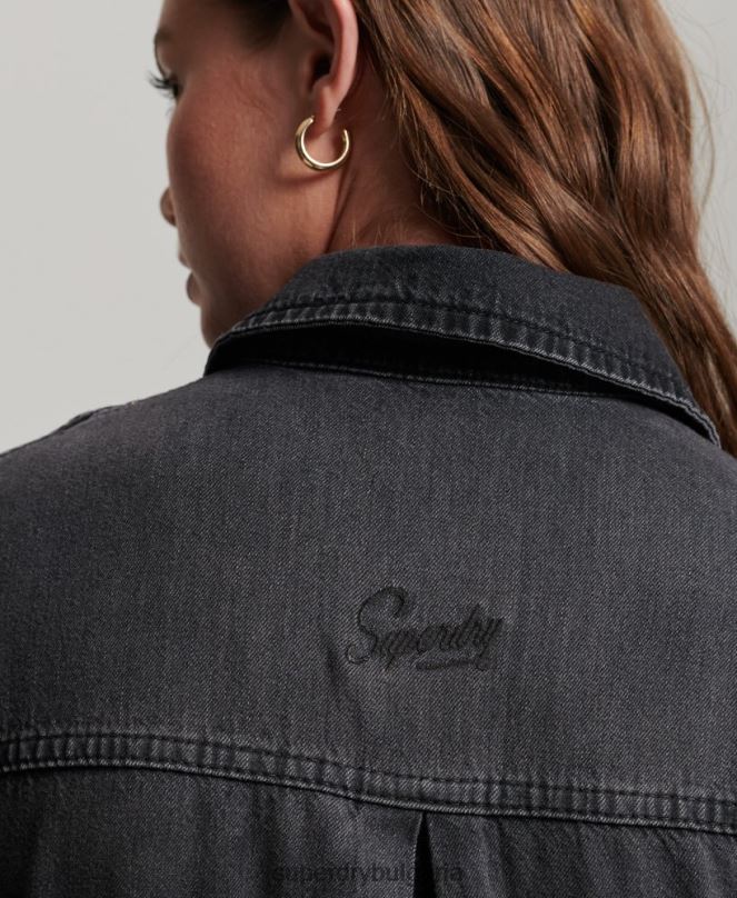 Superdry облекло N00H2506 тъмно сив Жени дънкова рокля с риза