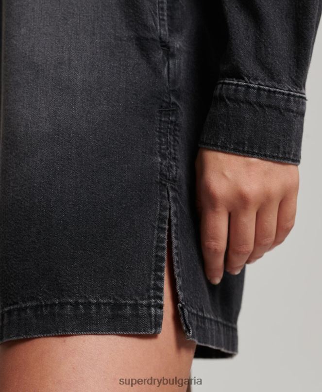 Superdry облекло N00H2506 тъмно сив Жени дънкова рокля с риза