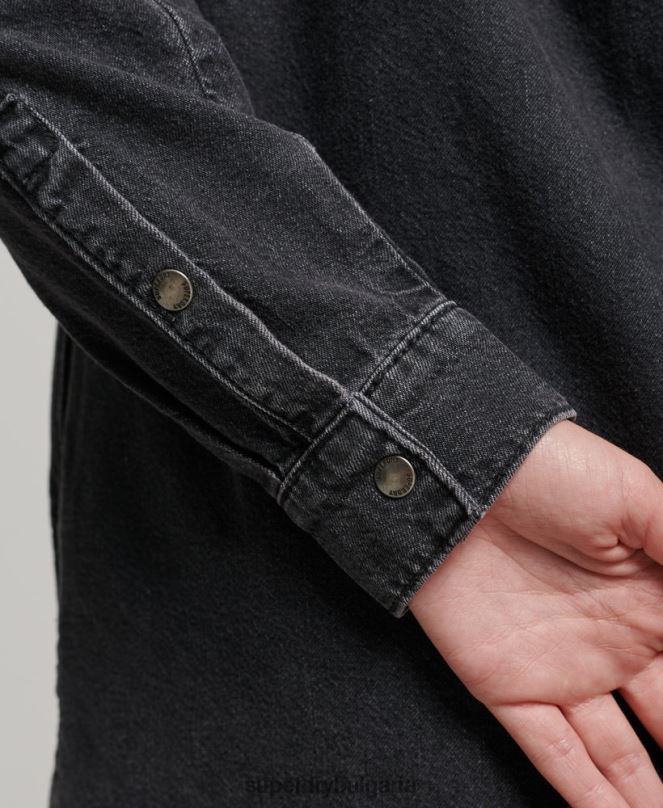 Superdry облекло N00H2506 тъмно сив Жени дънкова рокля с риза