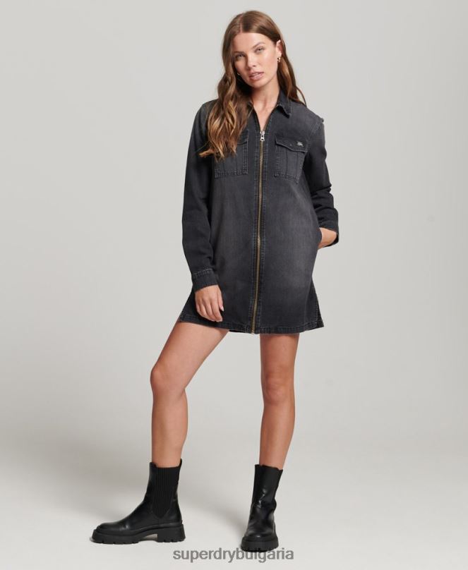 Superdry облекло N00H2506 тъмно сив Жени дънкова рокля с риза