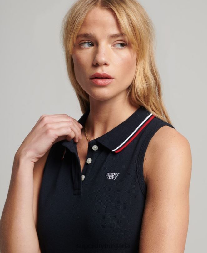 Superdry облекло N00H2512 военноморски флот Жени поло рокля с жилетка