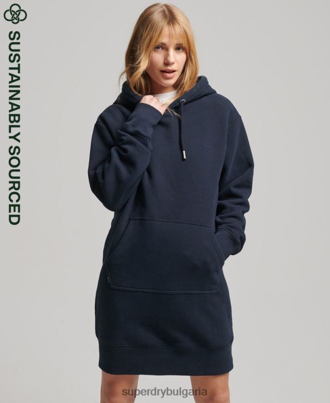 Superdry облекло N00H2515 военноморски флот Жени ретро рокля с качулка с лого от органичен памук
