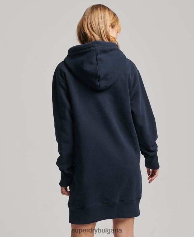 Superdry облекло N00H2515 военноморски флот Жени ретро рокля с качулка с лого от органичен памук