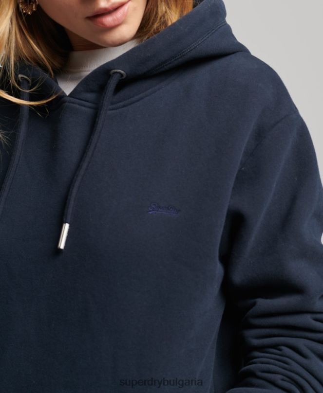 Superdry облекло N00H2515 военноморски флот Жени ретро рокля с качулка с лого от органичен памук