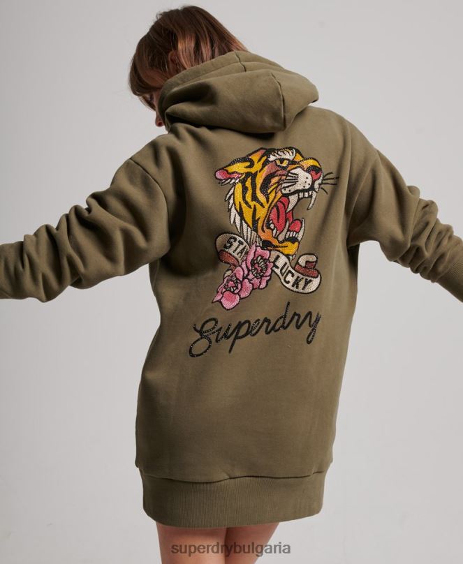 Superdry облекло N00H2517 зелено Жени суичър с татуировка