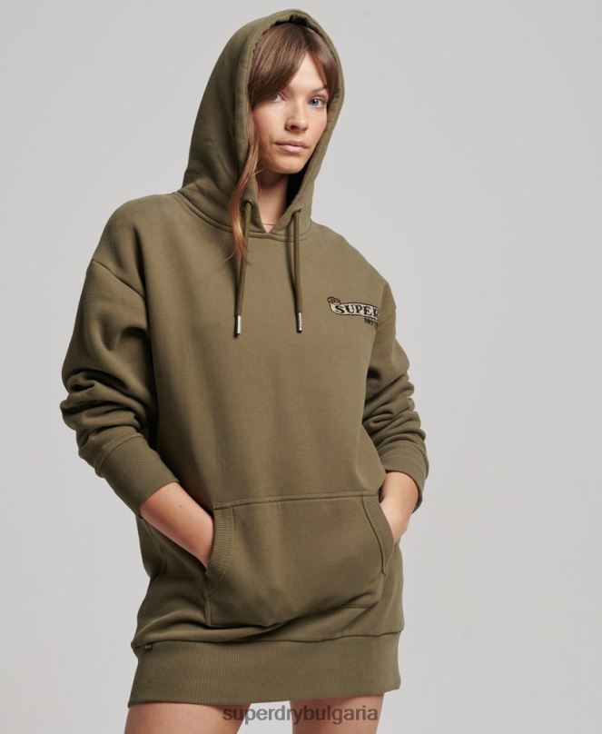 Superdry облекло N00H2517 зелено Жени суичър с татуировка