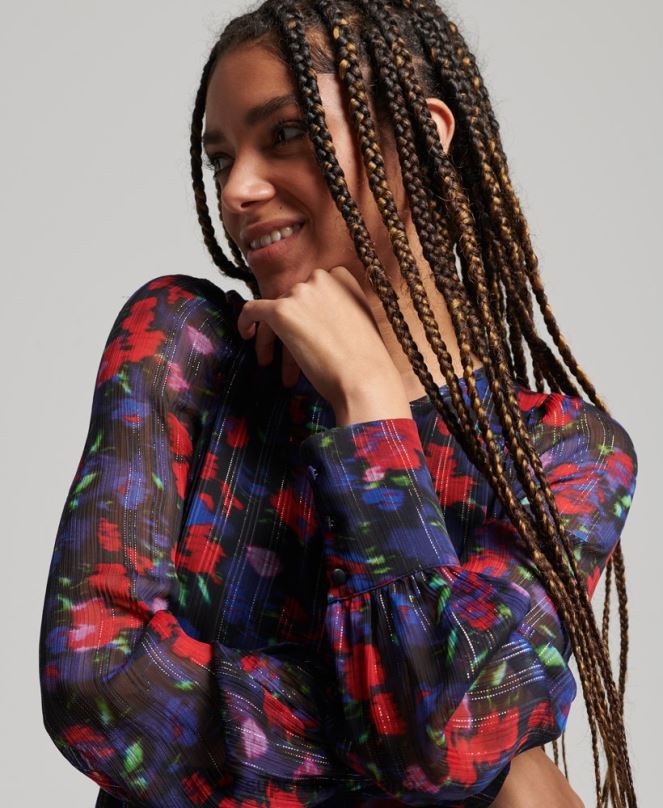 Superdry облекло N00H2520 военноморски флот Жени рокля с волани с дълъг ръкав studios