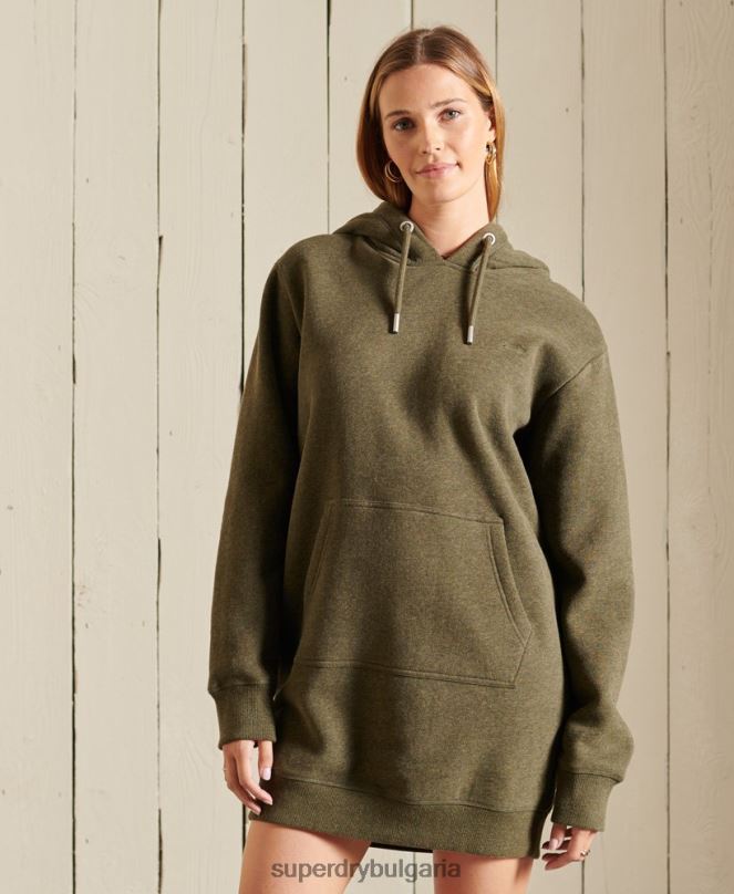 Superdry облекло N00H2521 каки Жени ретро рокля с качулка с бродирано лого