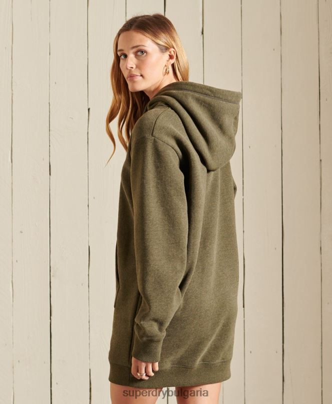 Superdry облекло N00H2521 каки Жени ретро рокля с качулка с бродирано лого