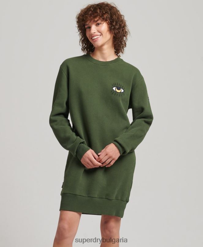 Superdry облекло N00H2534 зелено Жени номадска фолклорна суичър рокля
