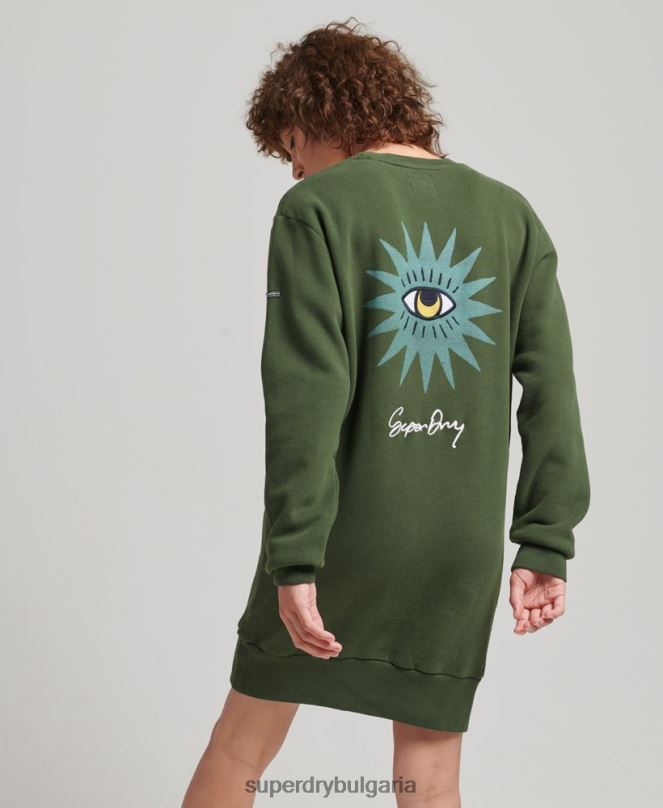 Superdry облекло N00H2534 зелено Жени номадска фолклорна суичър рокля
