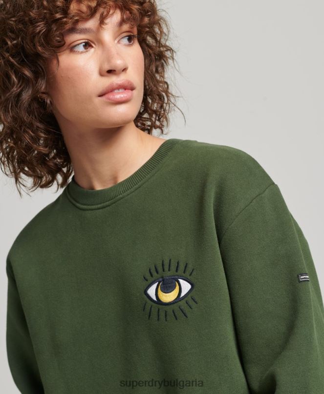 Superdry облекло N00H2534 зелено Жени номадска фолклорна суичър рокля