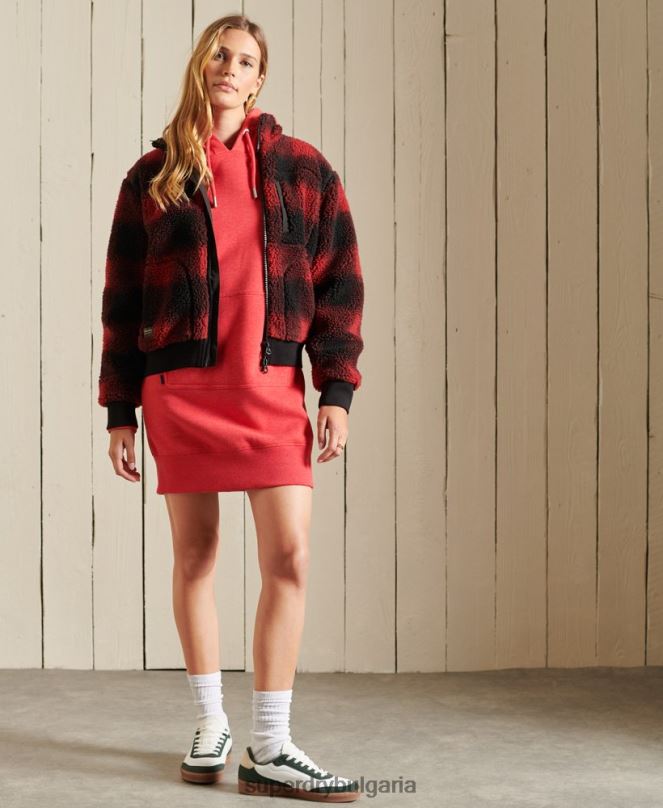 Superdry облекло N00H2540 червен Жени ретро рокля с качулка с бродирано лого