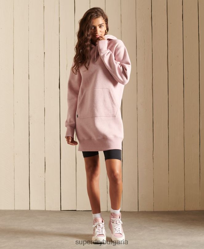Superdry облекло N00H2541 розово Жени ретро рокля с качулка с бродирано лого