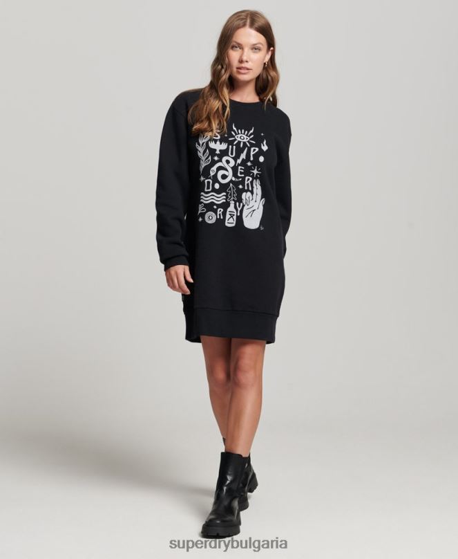 Superdry облекло N00H2542 черен Жени номадска фолклорна суичър рокля